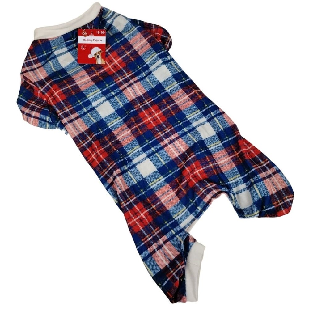 Pet Central Dog Large 16 inch Holiday Pajamas Blue and White Plaid